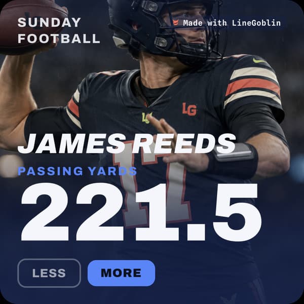 Pick card: James Reeds, passing yards, the line is 221.5, More is picked